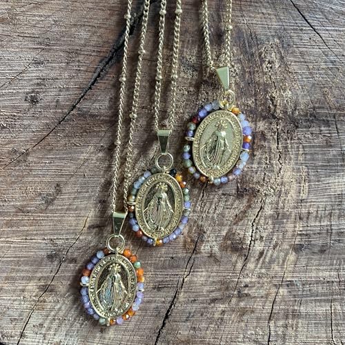 Gargantilla Virgen Milagrosa Multicolor con Cadena de Acero Inoxidable