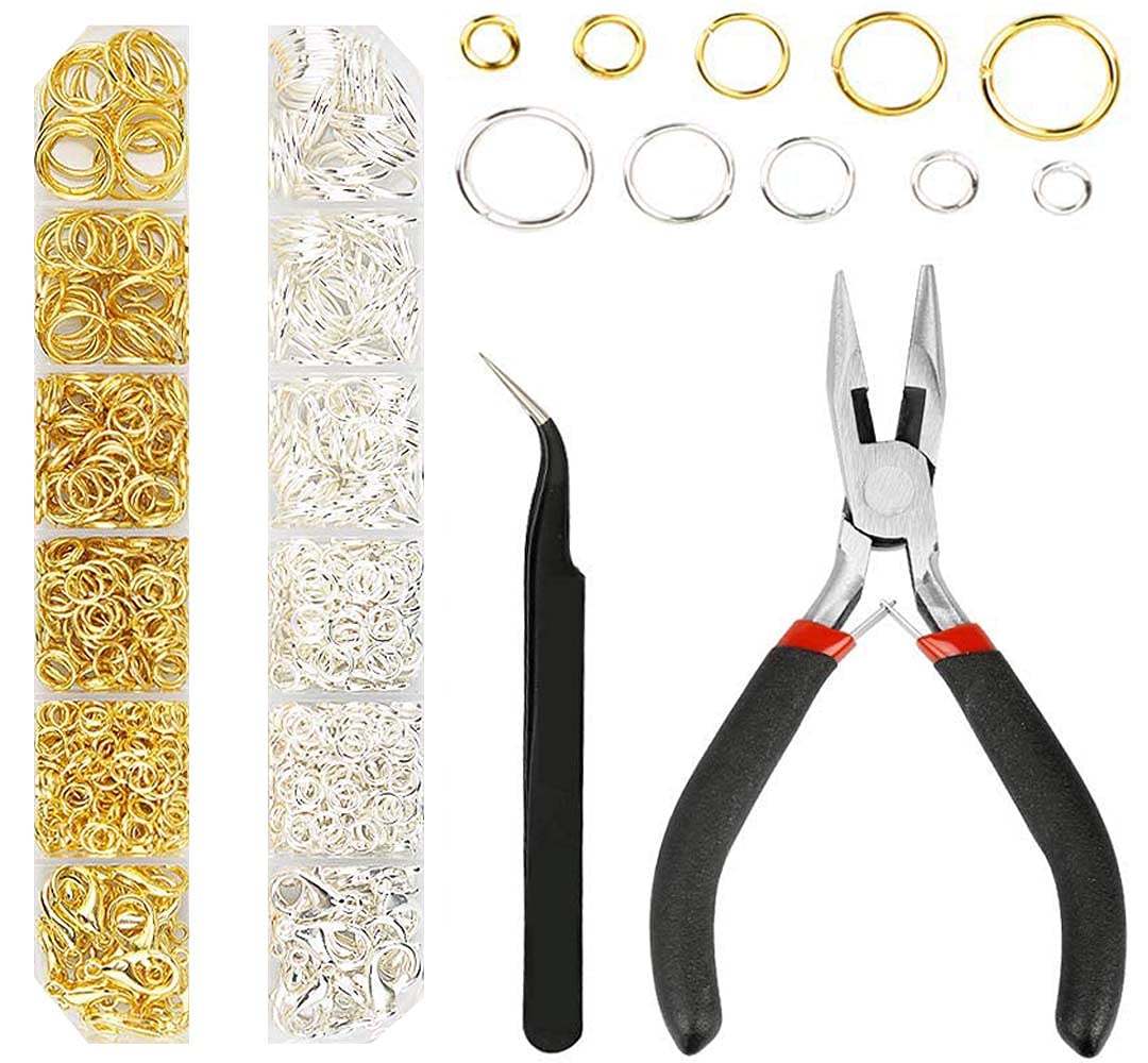 DIY Crafts 1 Set, 200 Grm Sample, Mixed Size Mix Iron Open Jump Rings Nickel Free Silver Plated Unsoldered Round Ring Connectors for Chainmail Jewelry Bracelet Necklace (A (1 Set, 200 Grm Sample)