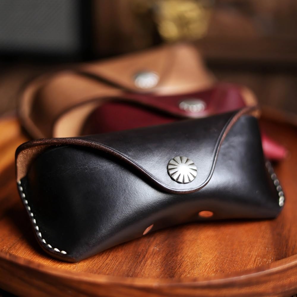 Skórzane etui na okulary w stylu retro, skórzane etui na okulary do czytania etui ochronne na okulary dla kobiet mężczyzn (Grey : Red, Size : S)