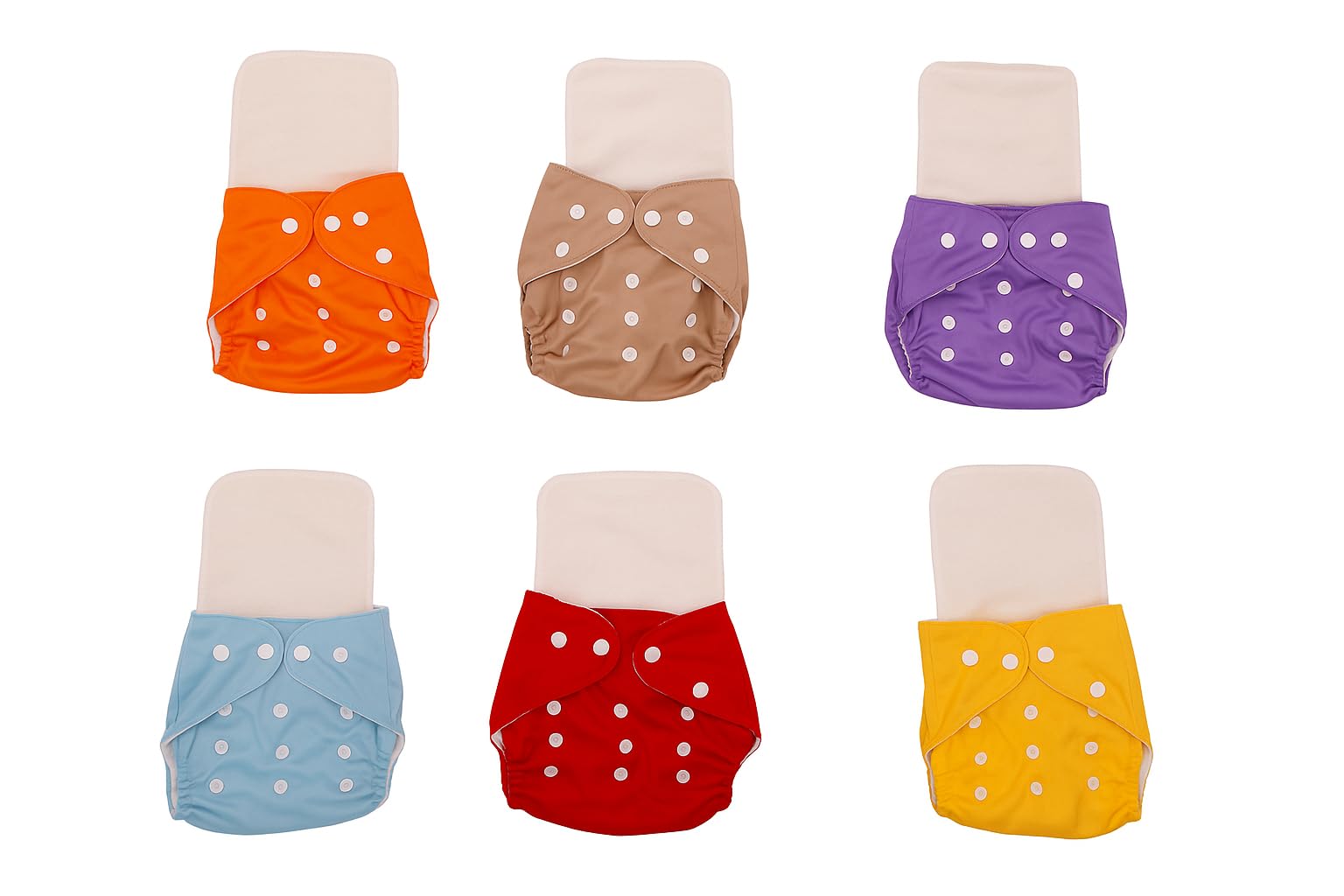 VIRTI MINI ME 6-Pack Reusable Cloth Diapers with Inserts | Adjustable, Washable, Leak-Proof Nappies for Babies & Toddlers | Soft, Breathable Cotton | Unisex Solid Colors | Eco-Friendly & Absorbent
