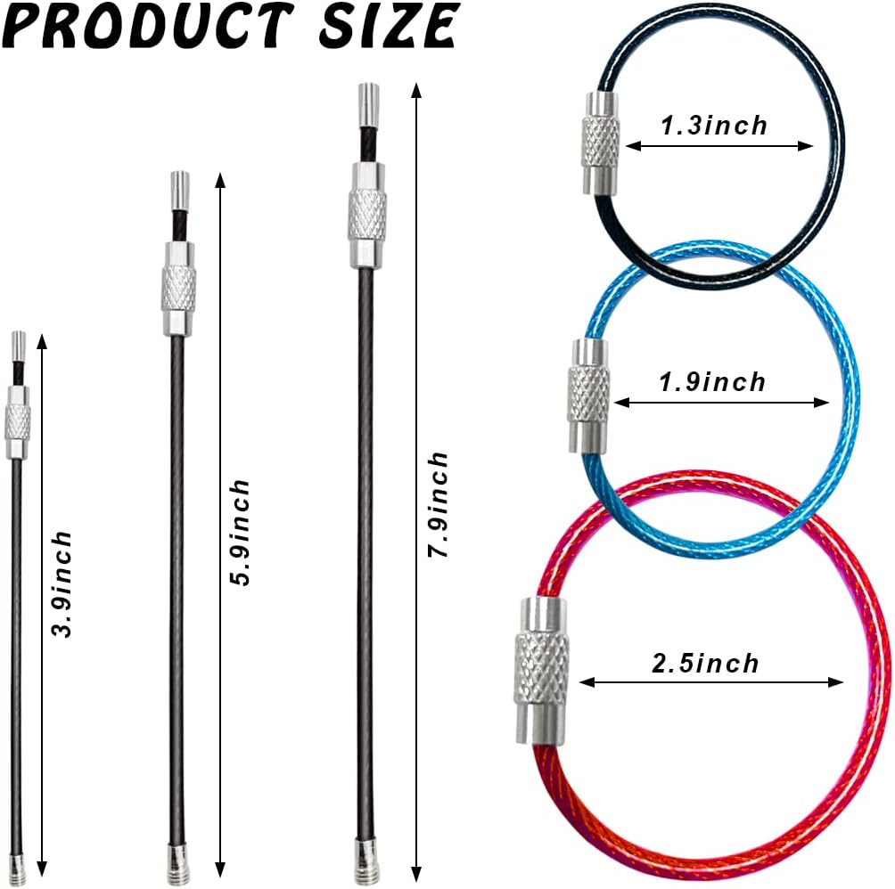 30 Pcs Colored Nylon Coated Stainless Steel Metal Wire Keychains, CKANDAY 3 Sizes 4" 6" 7.8" Cable Keyrings 2mm Key Rings Loops with Stainless Steel Connecter for Hiking Luggage ID Tags -5 Colors