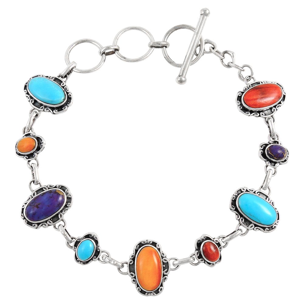 Turquoise NetworkTurquoise Link Bracelet Sterling Silver 925 Genuine Turquoise & Gemstones