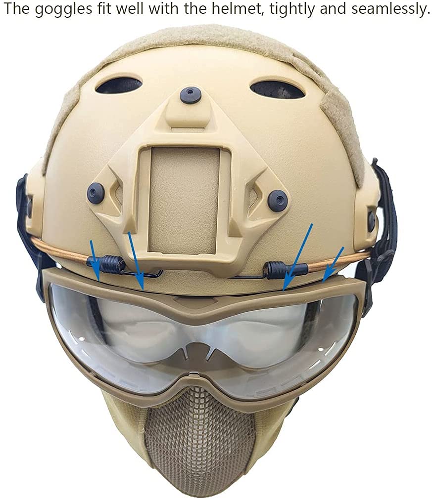 Tactique Airsoft Fast Casque et Masque de Protection des Oreilles en Maille Demi-Visage Pliable avec Lunettes de Protection Complète du Visage
