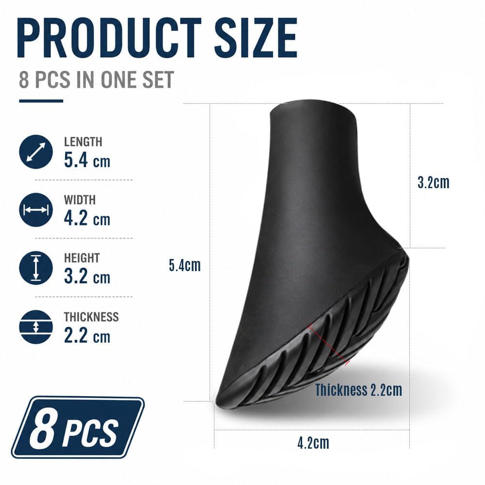 8 Pezzi Gommini per Bastoncini Trekking 1.1 CM,Copri Punte in Gomma per Bastoncini Passeggio,HMCEY Pad Nordic Walking,Tappi Punta per Bastoncini,Tampone Stampelle Antiscivolo per Asfalto, Montagna