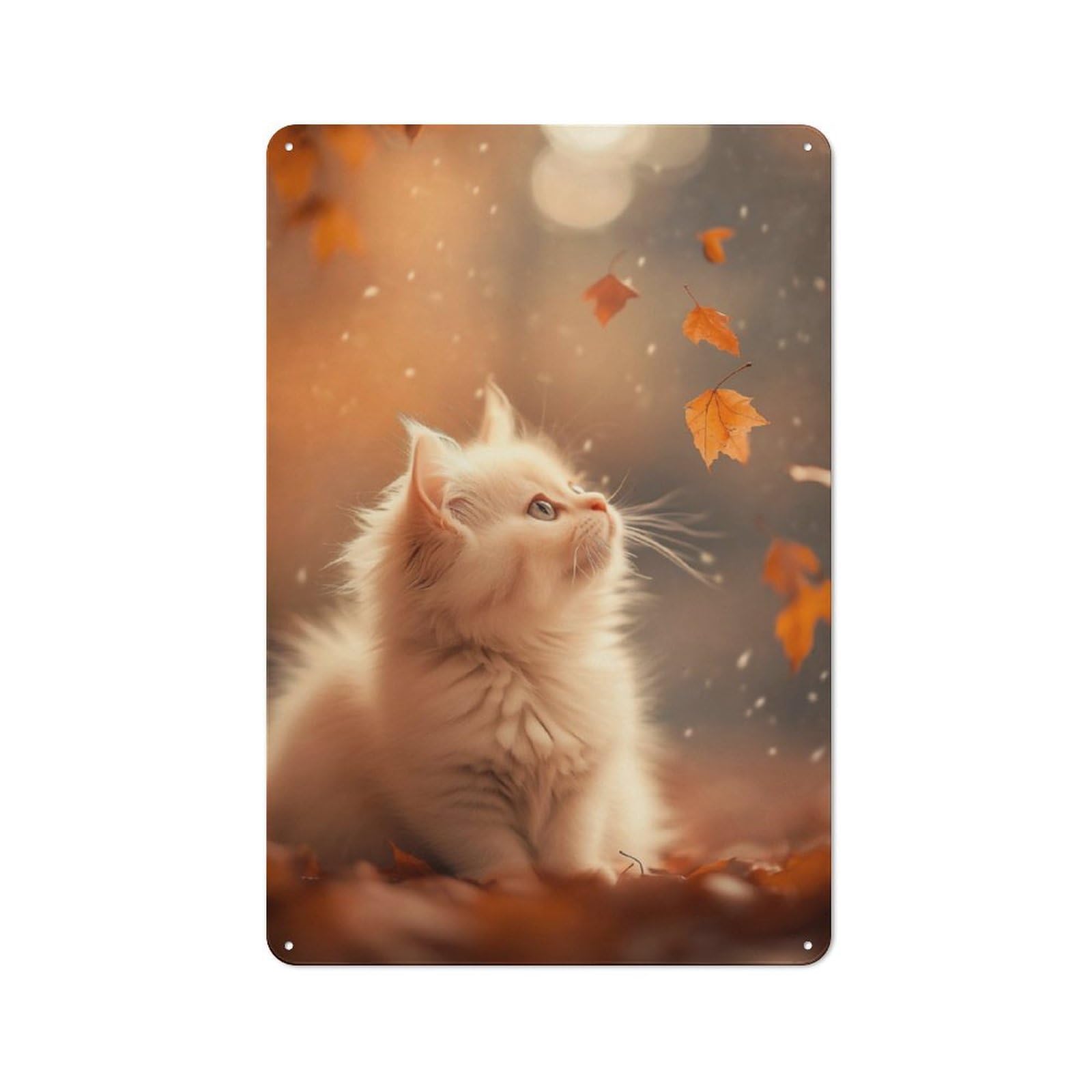 Junmoney Cute Kitten In Autumn Leaves Rustic Tin Sign 30X20cm Featuring For Bar Or Restaurant, A Housewarming Gift For Bar Decor Enthusiasts