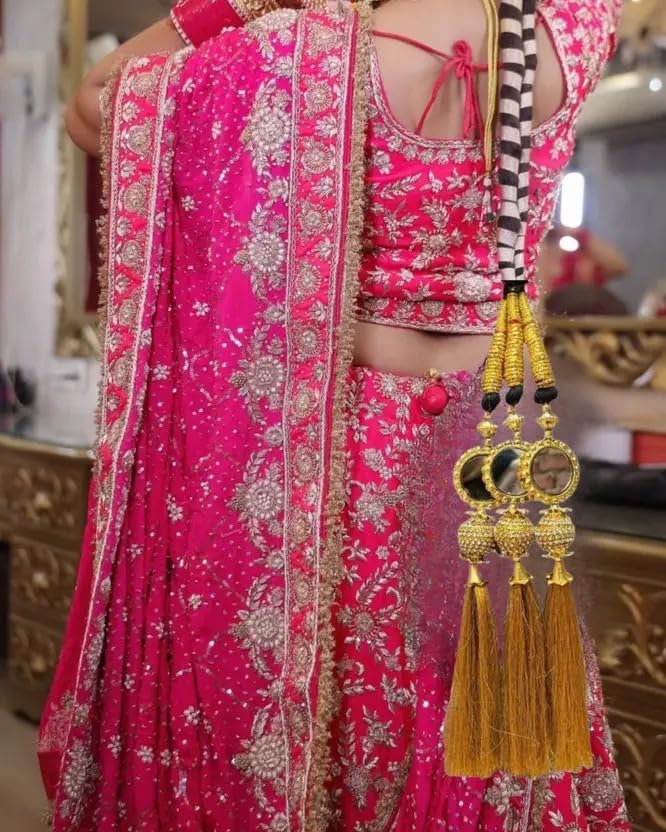 Mirror Punjabi Heavy Design Extension/Braid Tassles/Patiala Shahi Paranda/Hair Accessories Hangings black, Design Golden Traditional Mirror Tassel Parandi Women's Patiala Shahi Parandi/Paranda Traditional Hair Accessory Braid Tassles/Hair Extension-image-16