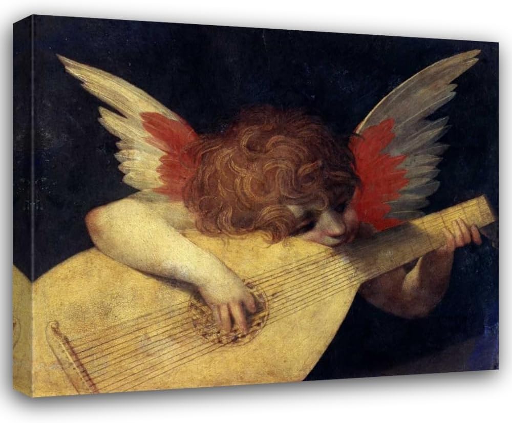 ArtDirect Angel with Lute Custom Framed Art Print Giclee Print or Canvas Options with Various Sizes and Customization by Fiorentino, Rosso