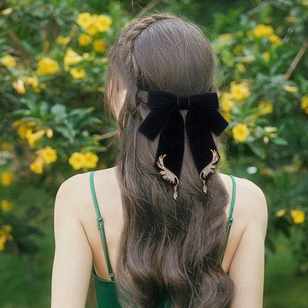 JKQBUX Versailles series Baroque Retro Velvet Ribbon Bow Barrettes Hair Clip Hair Bow Clip Hair Accessories for Women Girl Wedding Party Christmas - Image 2