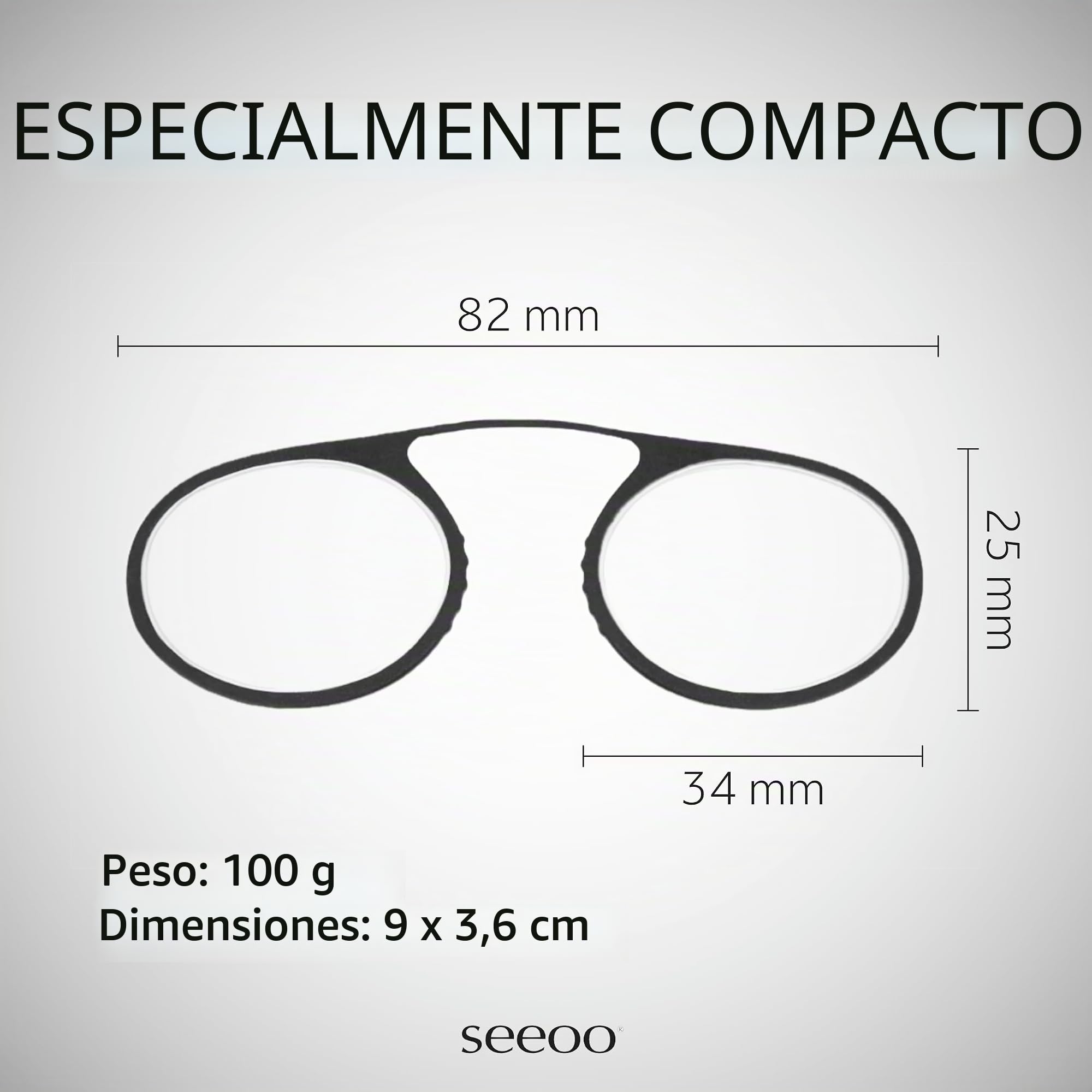 seeoo One – Gafas de lectura compactas sin aros de 1.50, 2.00, 2.50 – Ideal para viajes y viajes, incluye funda, ligera y portátil, perfecta para el día a día