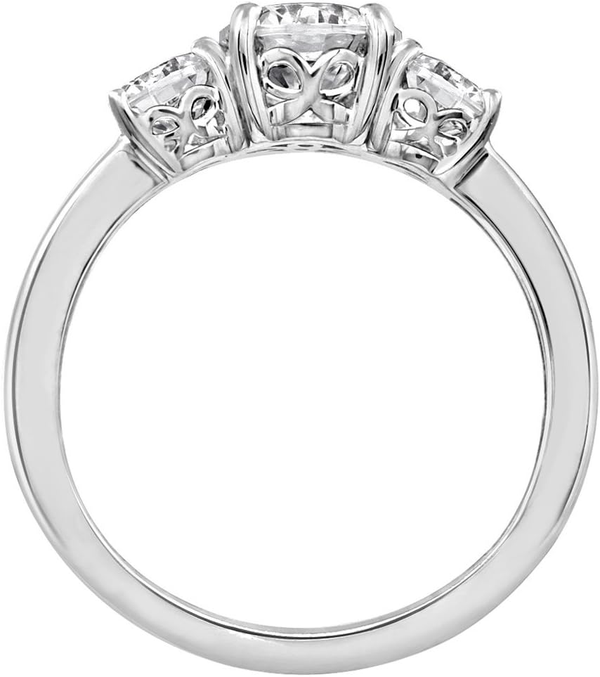 Amazon Essentials Platinum-Plated Sterling Silver Round 3-Stone Ring made with Infinite Elements Cubic Zirconia (2 cttw), Size 5, (previously Amazon Collection)