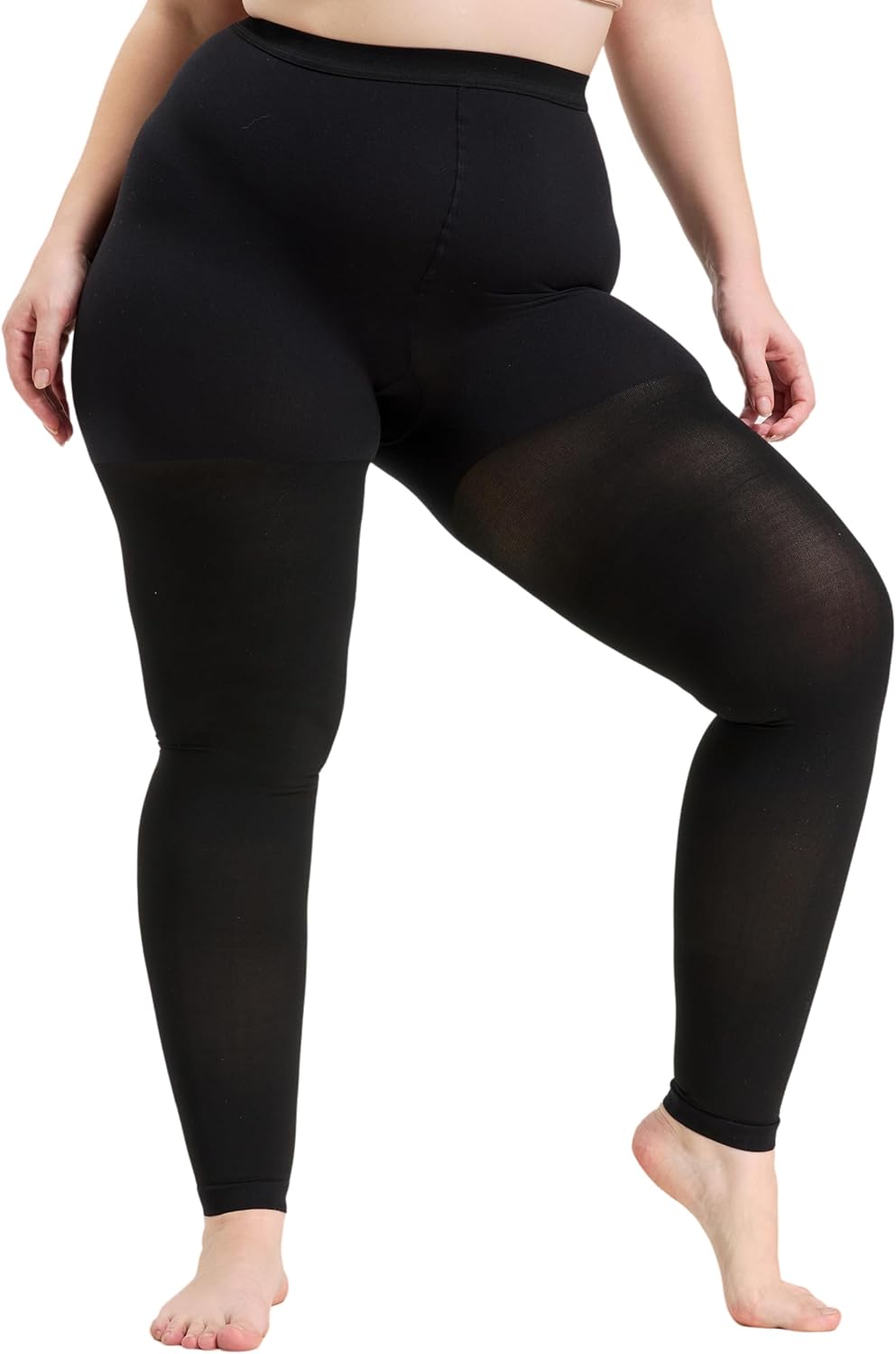 Plus Size Footless Compression Pantyhose for Women Circulation 15-20 mmHg - Support High Waist Footless Tights for Pain Relief, Diabetic, Post Surgery - Black, 3X-Large