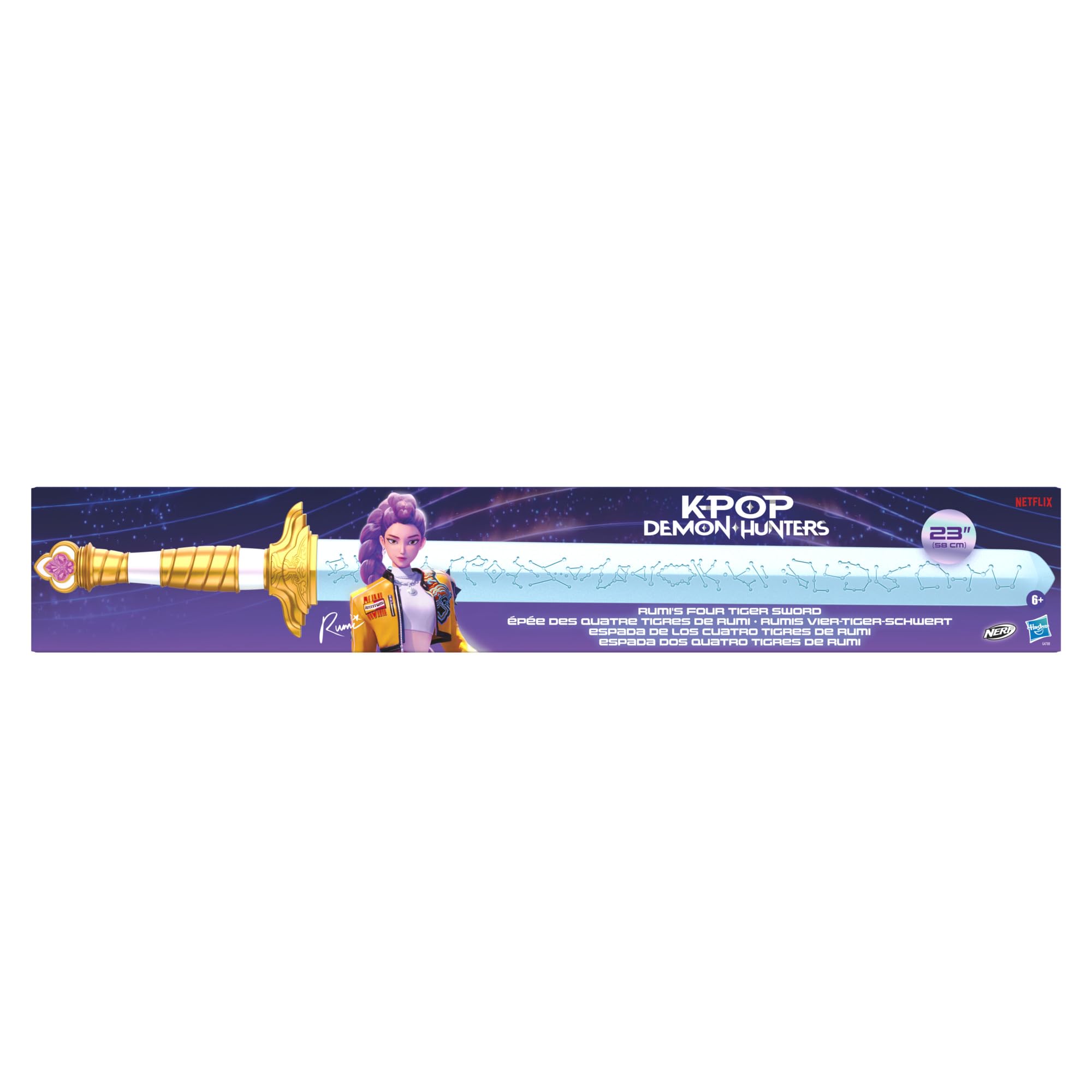 KPop Demon Hunters Nerf Rumi's Four Tiger Sword, Foam Blade, 24 Inches, Kids Nerf Toy Sword Gifts, Ages 6+