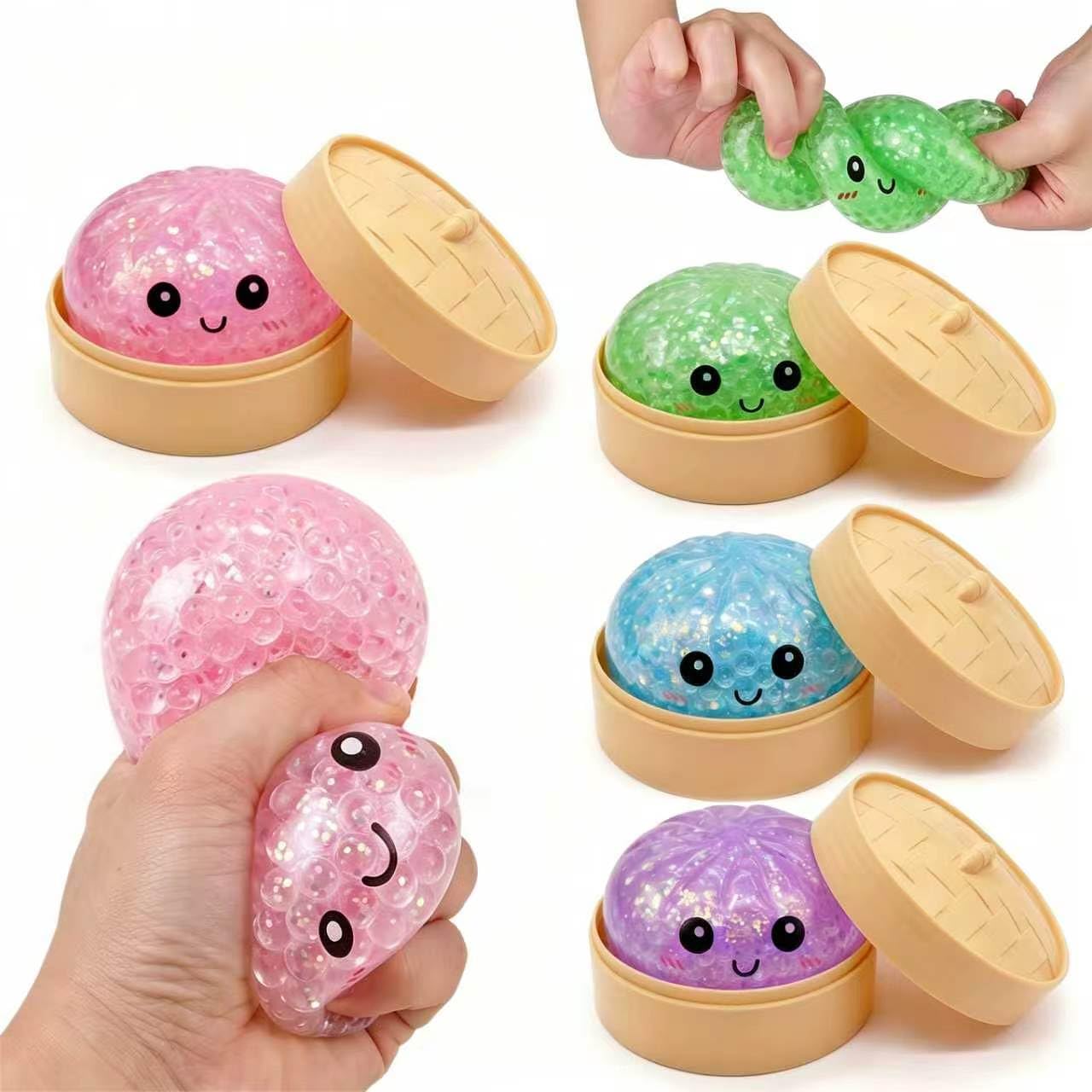 testlili Dumpling Squishy, Glitter Steamed Bun Stress Ball, Soft Squeeze Fidget Toy for Stress and Anxiety Relief, Cute Squishy Toy (Random color) — image 1