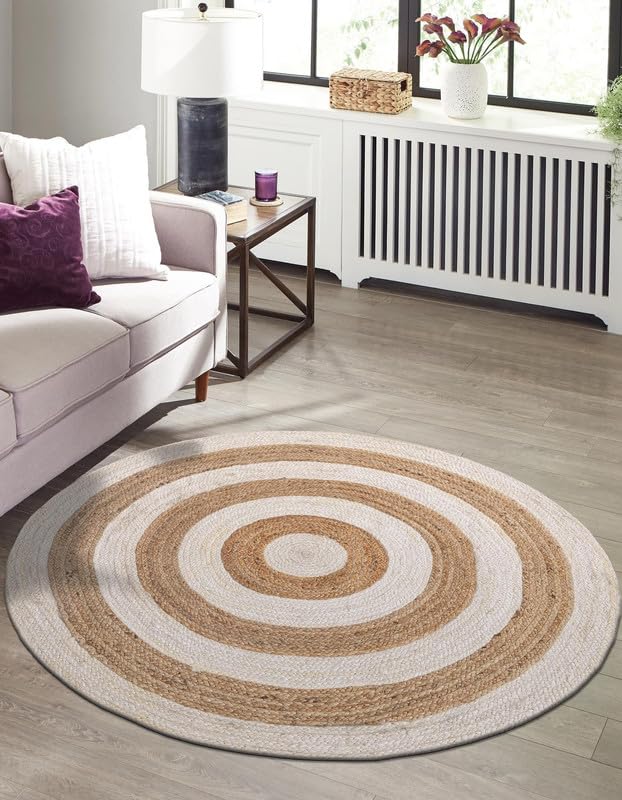 Tapis rond en jute naturelle tissé à la main – Tapis rond de 61 cm – Tapis en fibre naturelle tissée à la main – Décoration bohème rustique respectueuse de l'environnement, durable et