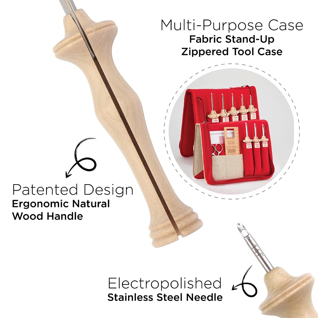 The Oxford Punch Needle Komplettes Set – 8 Größen, ergonomisch geformter Naturholzgriff, elektropolierte Stahlspitze, ideal für Stanznadeln, Teppichhaken