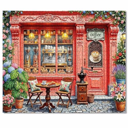 Coffee Shop Jigsaw Puzzles for Adults 1000 Pieces, Coffee House Store Art 19.7 x 27.6 Inches DIY Puzzle, Cafe Bakery Display Puzzle for Game Nights-Great Gift for Lovers Mom Dad Family Friends