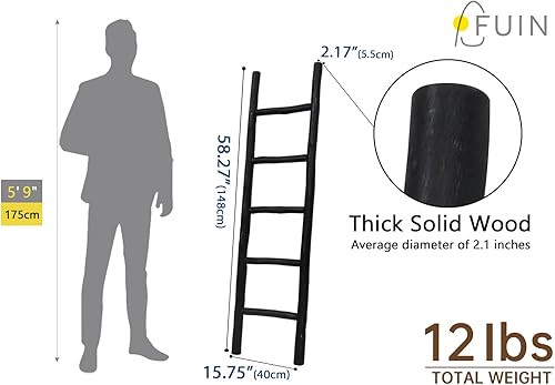 Miniatura 5 de FUIN Escalera de madera de 57 pulgadas, totalmente montada, para sala de estar, soporte decorativo de pared inclinado de granja, soporte de