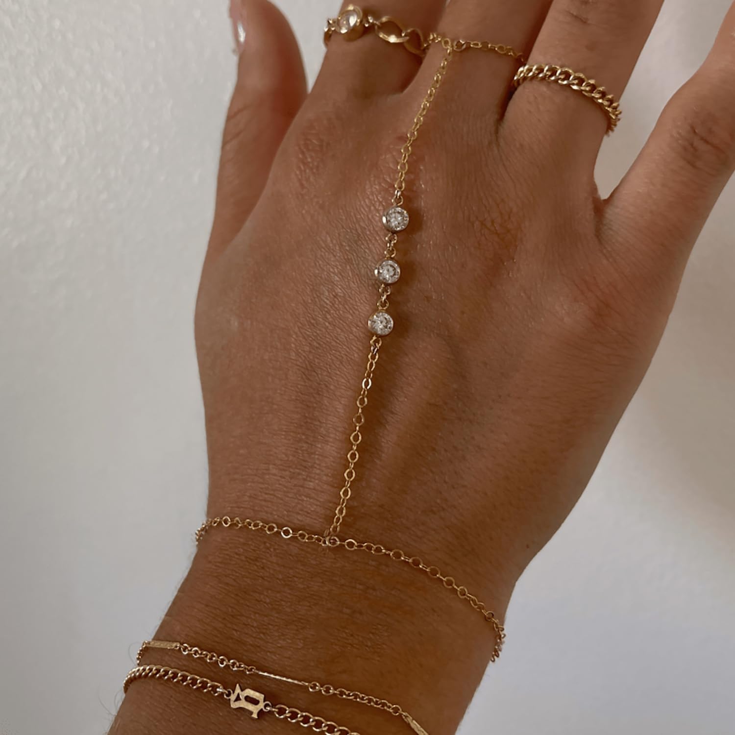 Listine Hand Chain Bracelet 14K Gold Plated Ring Bracelet Hand Chain Trendy Stuff for Women Dainty Hand Bracelets with Finger Ring Hand Jewelry for Women