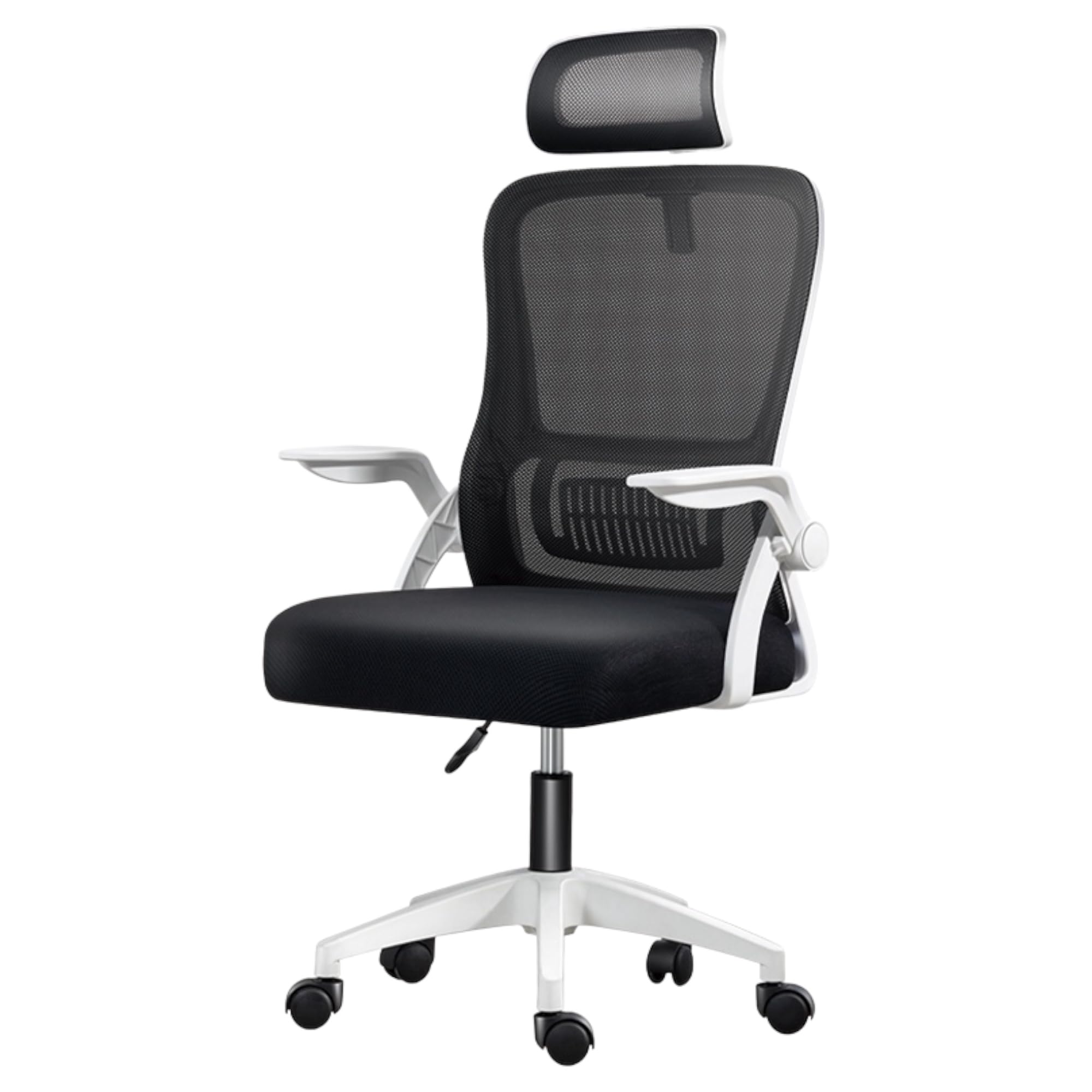 Silla de Oficina, para Gaming, Escritorio Ergonómica con Reposacabezas, Ajustable y con Soporte Lumbar | Respaldo de Malla Transpirable | Reposabrazos Abatibles de 90° | Giratoria 360° (Blanco)