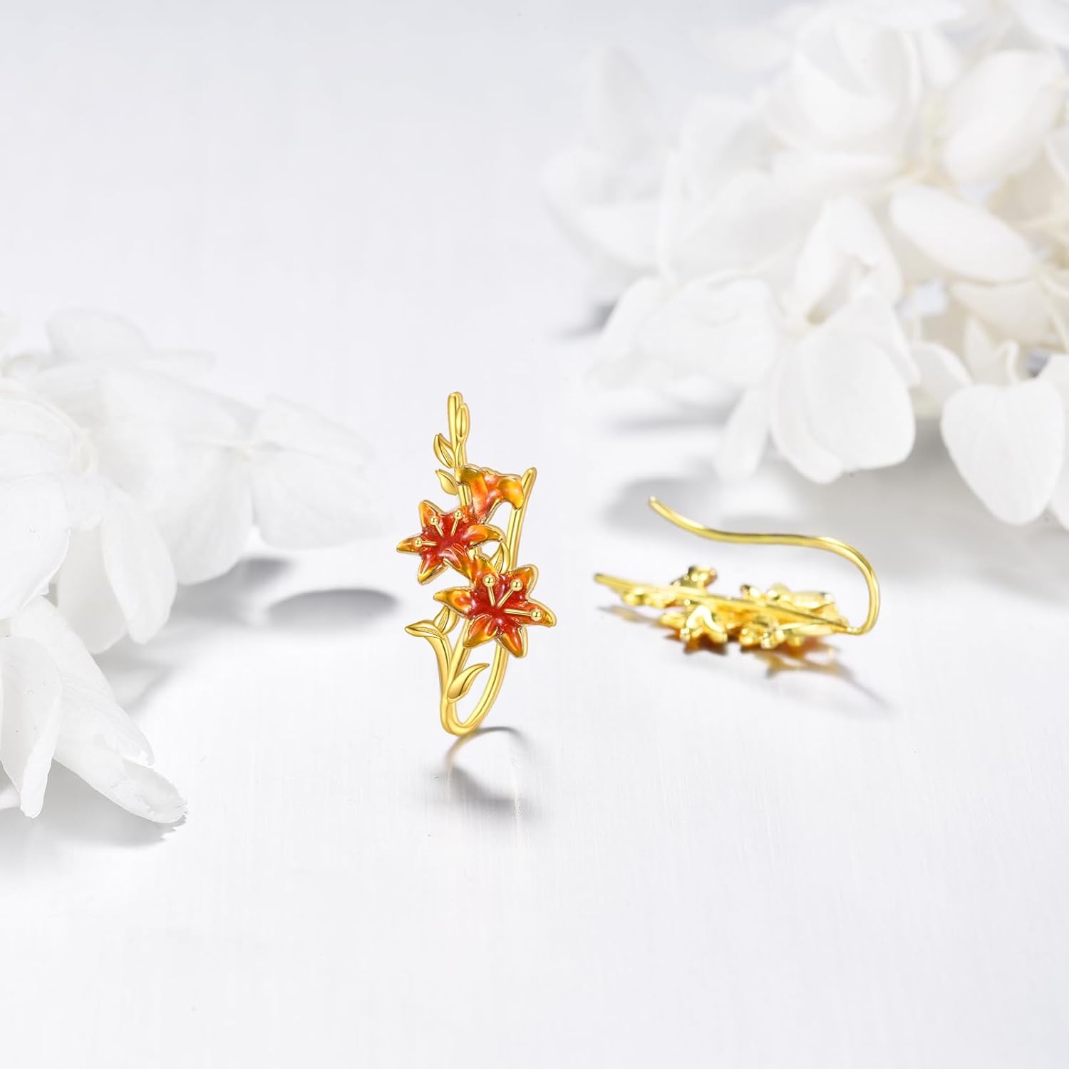 URONE Lily Earrings 925 Sterling Silver Lily Climbers Earrings Lily Crawler Earrings Jewelry Gifts for Women - Image 4