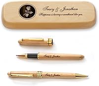 Vista 11 de Estuche de madera de arce personalizado y dos bolígrafos para los amantes