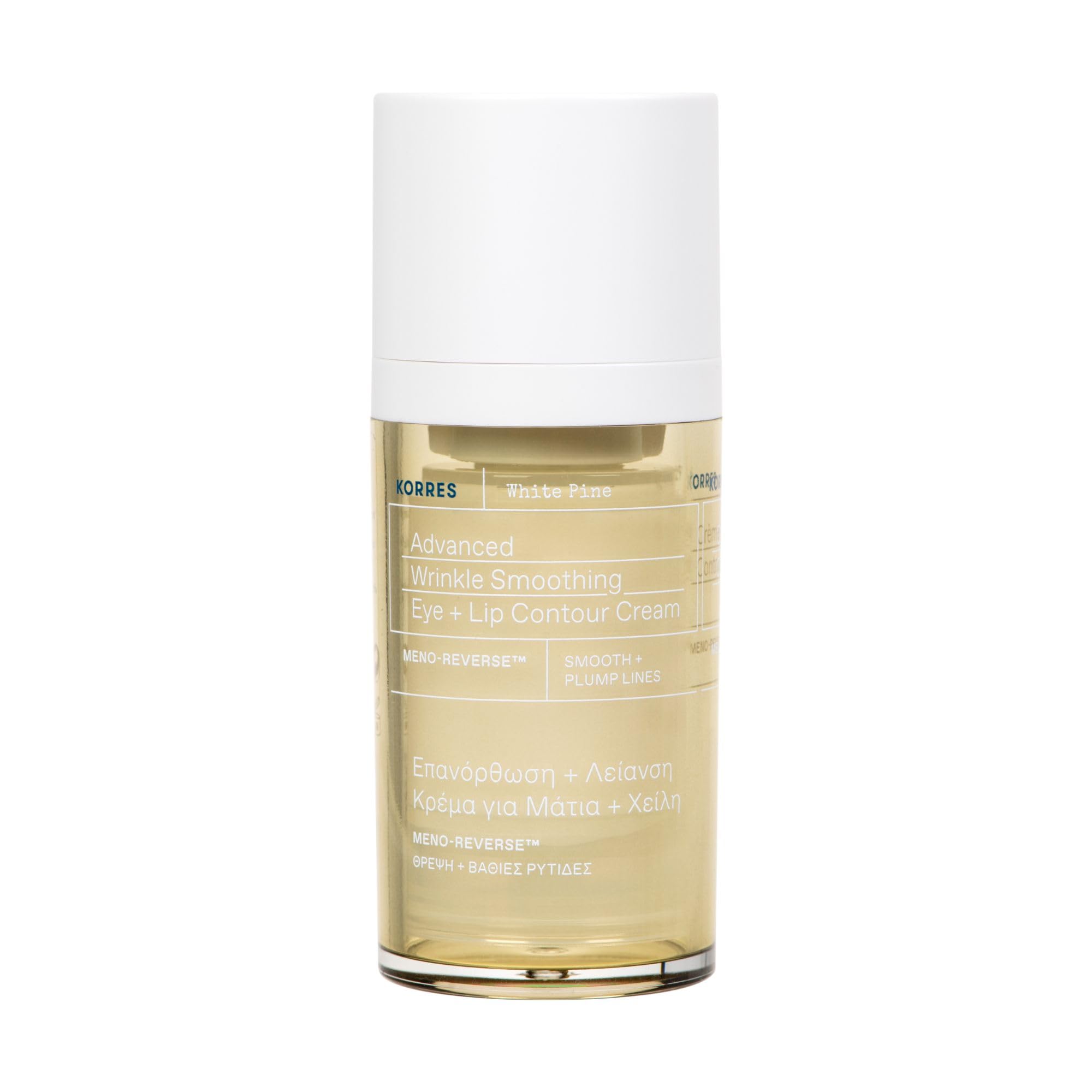 KORRES WHITE PINE Meno Reverse Crema suavizante para el contorno de ojos y labios, hidratante, para la piel después de la menopausia, vegana, 15 ml