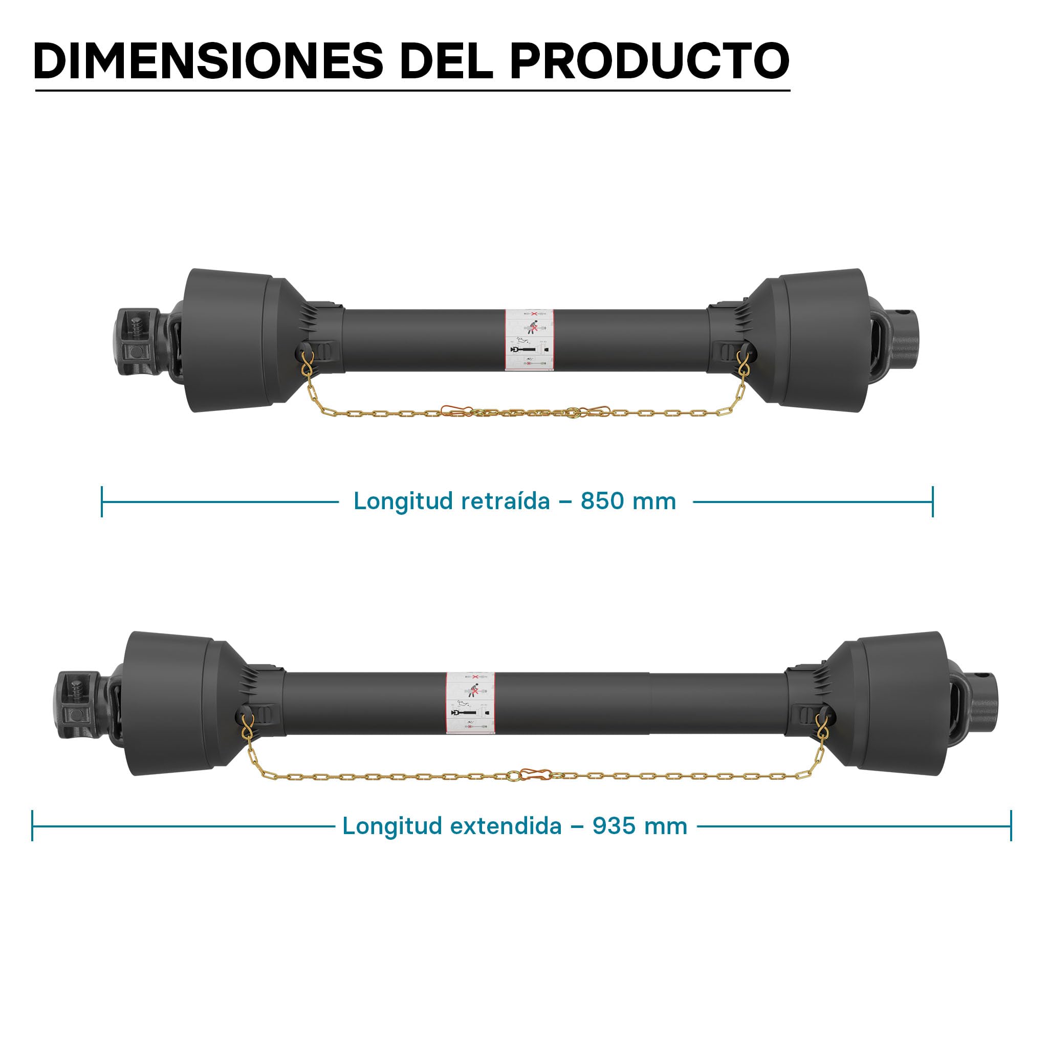 WilTec Toma de Fuerza T4 Eje transmisión cardán 850-935mm 460Nm 540rpm PTO 40kW 55CV 2X 1 3/8" 6 Dientes