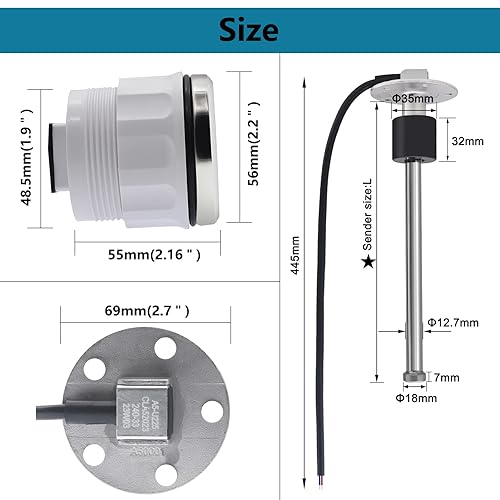 Miniatura 3 de KAOLALI Remitente universal de combustible de acero inoxidable para barco, camión, vehículo, medidor de combustible marino y medidor de agua de