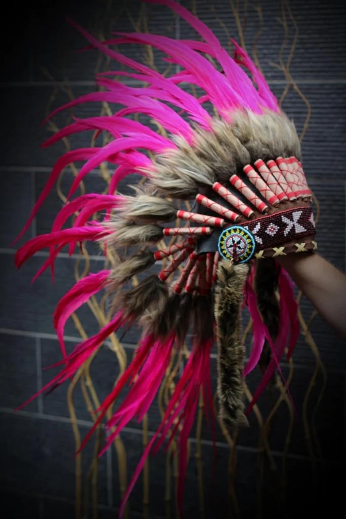 KARMABCN X23 -Full pink Feather Headdress,Native American Indian Style