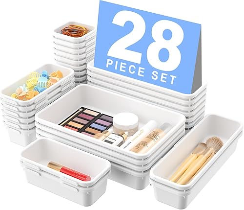 Miniatura 16 de A-LuGei - Organizadores y almacenamiento para cajones, maquillaje, baño, separador de plástico para escritorio, oficina y tocador, transparente,