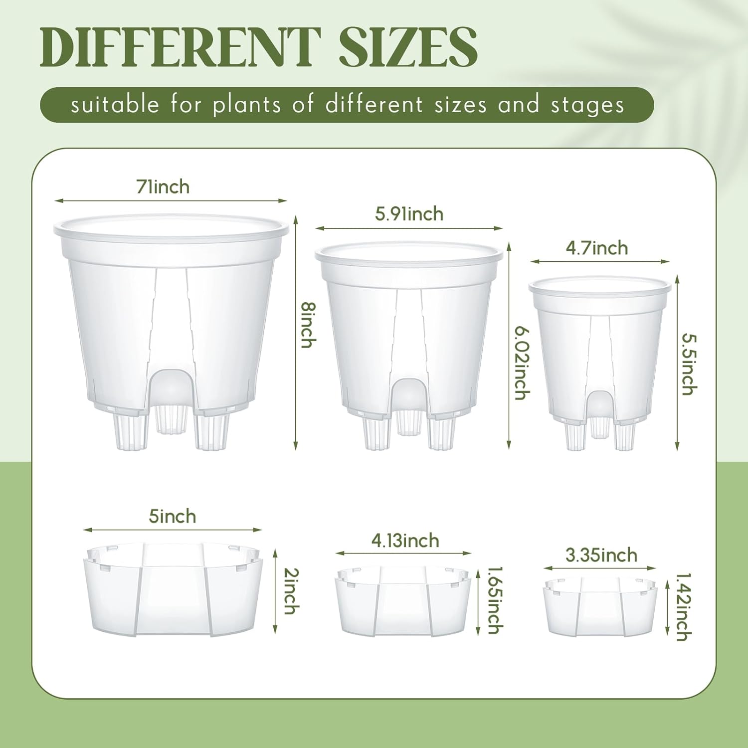 Wonderjune Self Watering Pots for Indoor Plants with Deep Reservoir and High Drainage Holes for Outdoor Plants and Flowers, Bare Root Planter(4.72'', 5.91'', 7.09'',Clear,6 Pcs)