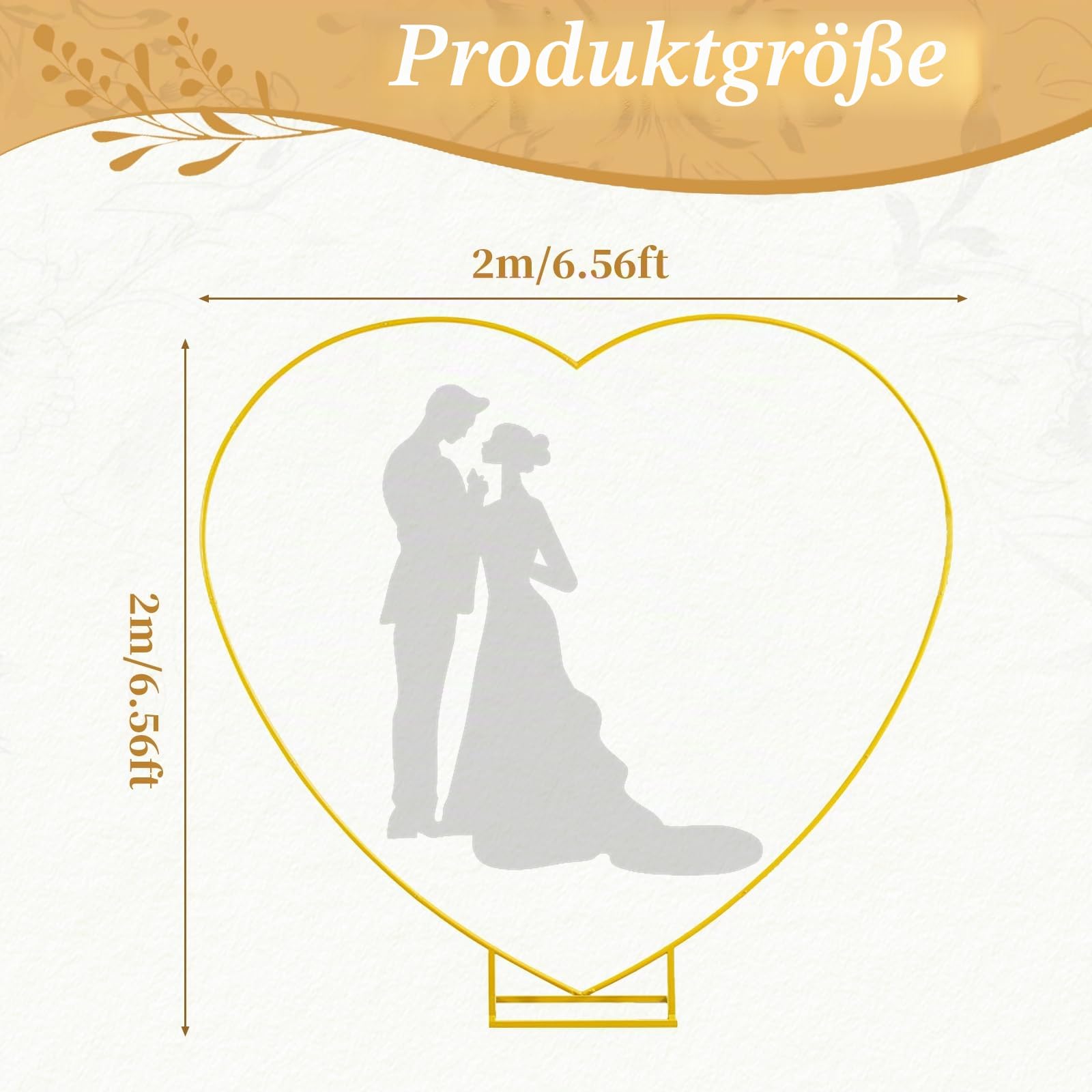 Metall Hochzeitsbogen Rahmen, Herz Bogen Hintergrundständer, Gold Ballonbogen Ständer, Blumen Ballon Hintergrund Stand für Hochzeit, Geburtstag, Party, Zeremonie Dekoration (200 * 200 cm)