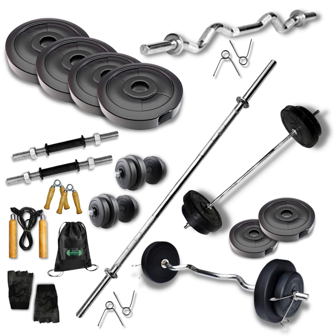 Home Gym Combo pvc weights 10kg Set for men home workout equipment with 3-fit curl rod and 5-fit state rod fo weight lifting exeicses,(10kg to 80kg) at home-image-9