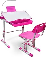 Vista 11 de Yinleader Juego de escritorio y silla para niños, altura ajustable, amplio cajón de almacenamiento, con escritorio inclinado ajustable, soporte