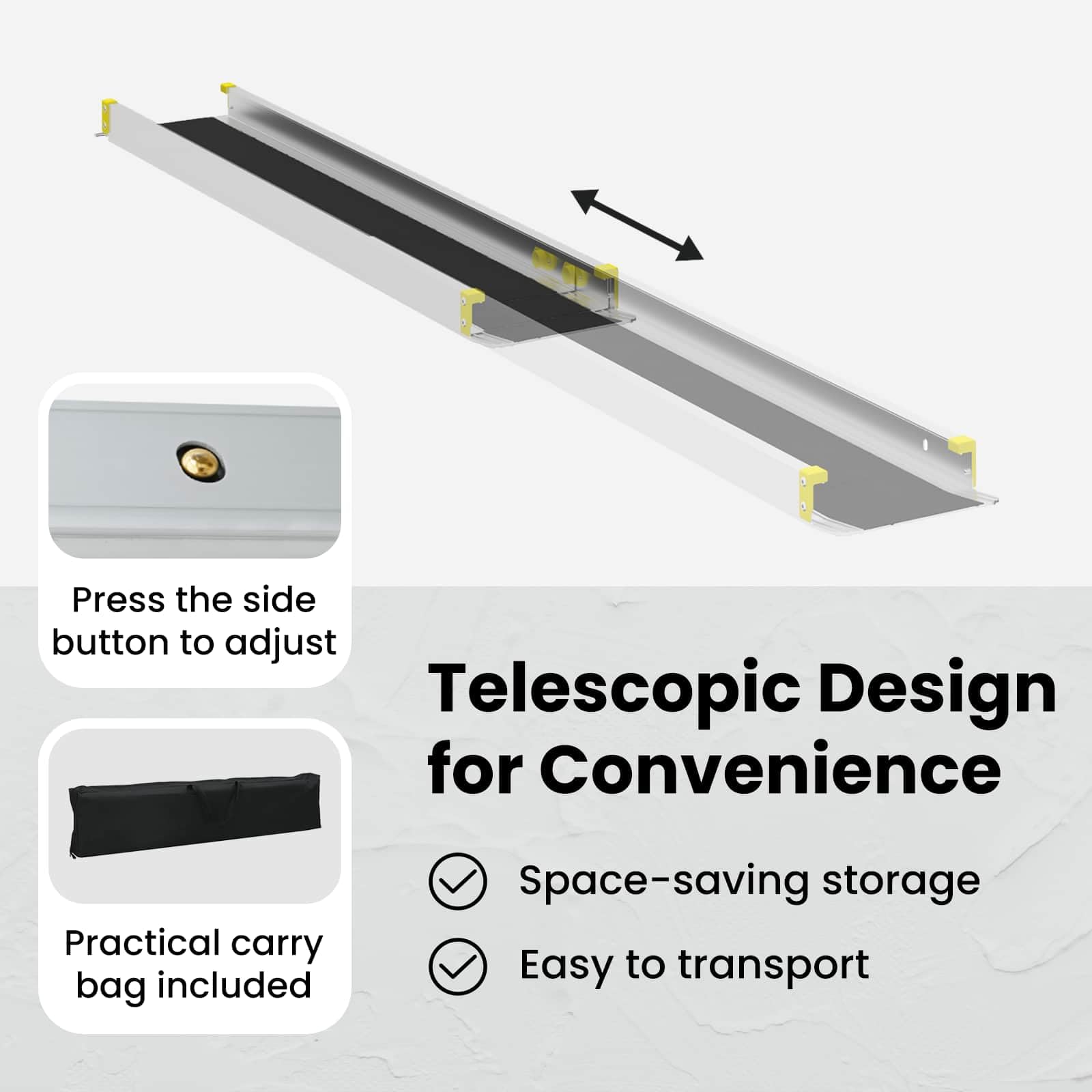 vidaXL Rampa para Silla de Ruedas 270 kg 2 pcs Negro 152 x 19 x 5,5 cm, Rampa de Aluminio, fácil de Guardar, Moderna, Acceso en Silla de Ruedas, solución de Movilidad Urbana