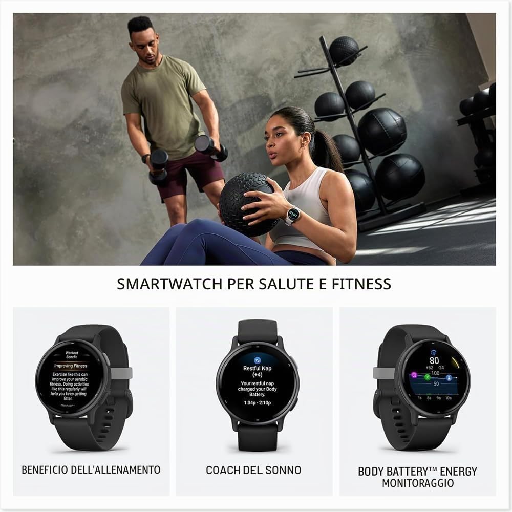 Garmin vívoactive 5, Smartwatch AMOLED 1,2", Cassa 42mm, Musica, Pay, +30 Sport, GPS, Cardio, Coach Sonno, Benefici Workout, Autonomia 11 giorni (Black & Slate) (Ricondizionato)