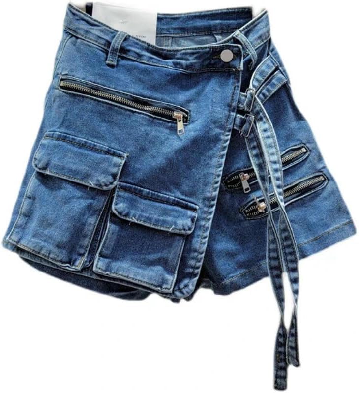 Irregular Denim Shorts Women's Spring Summer A-Line High-Waist Loose Slimming Wide Leg Hot Shorts Workwear Skirt Pants