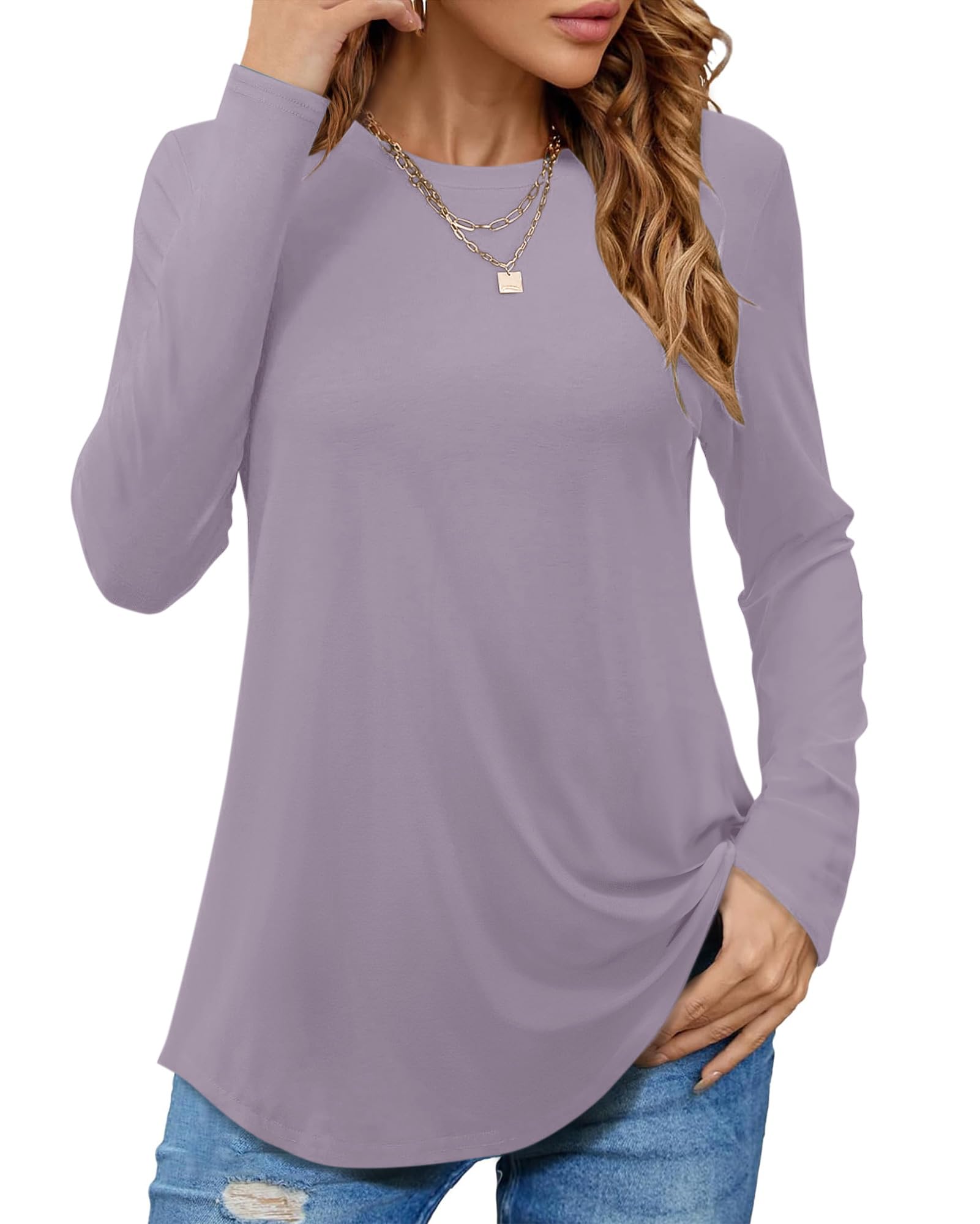 PLOKNRD Langarmshirt Damen - Herbst Rundhals Langarm Oberteile Elegant T-Shirt Tunika Tops