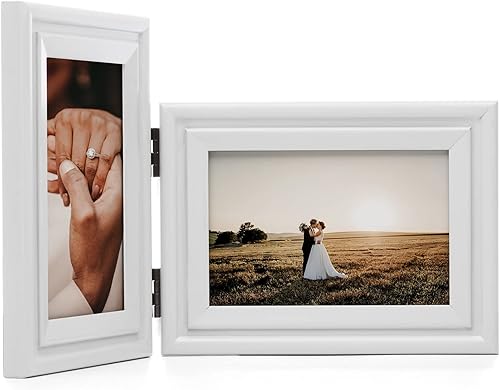 Miniatura 8 de WISADD Portarretratos verticales y horizontales de 4 x 6 pulgadas, marcos de fotos plegables de madera con doble bisagra con frente de vidrio real