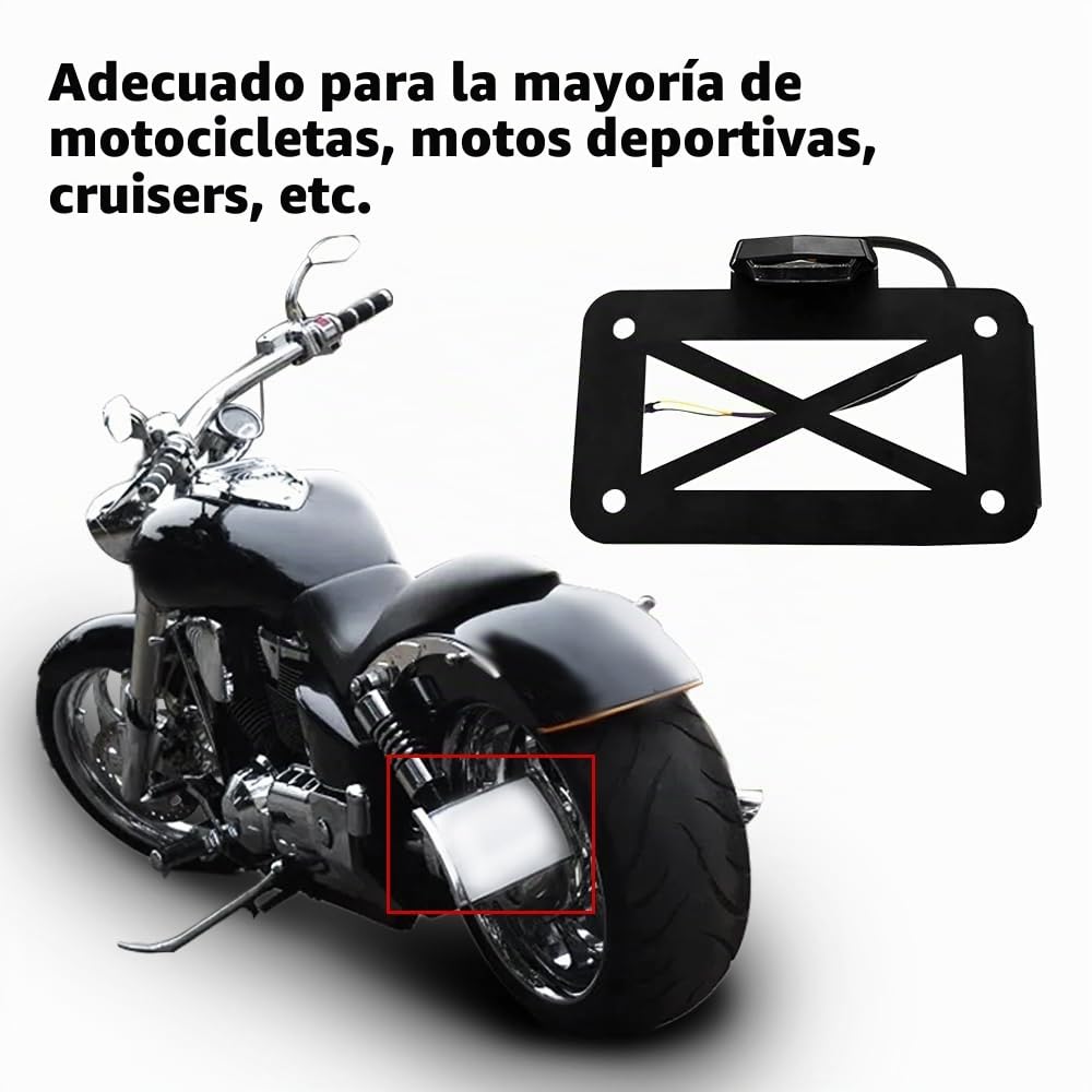 Baceyong Portamatriculas Moto, Soporte de luz de matrícula de Motocicleta Soporte de Licencia de luz Trasera LED en el Lado de la Motocicleta, Adecuado para Motocicletas, Bicicletas Deportivas