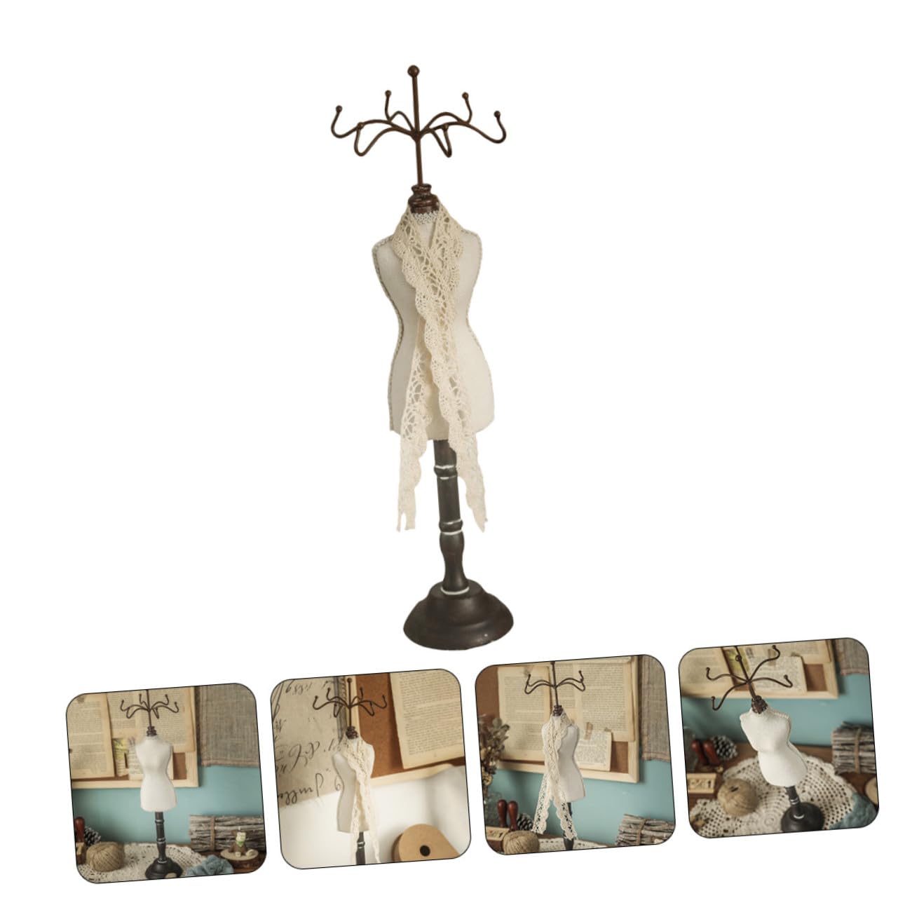 Espositore Porta Collane in Legno, Tavolo, Stile Retro