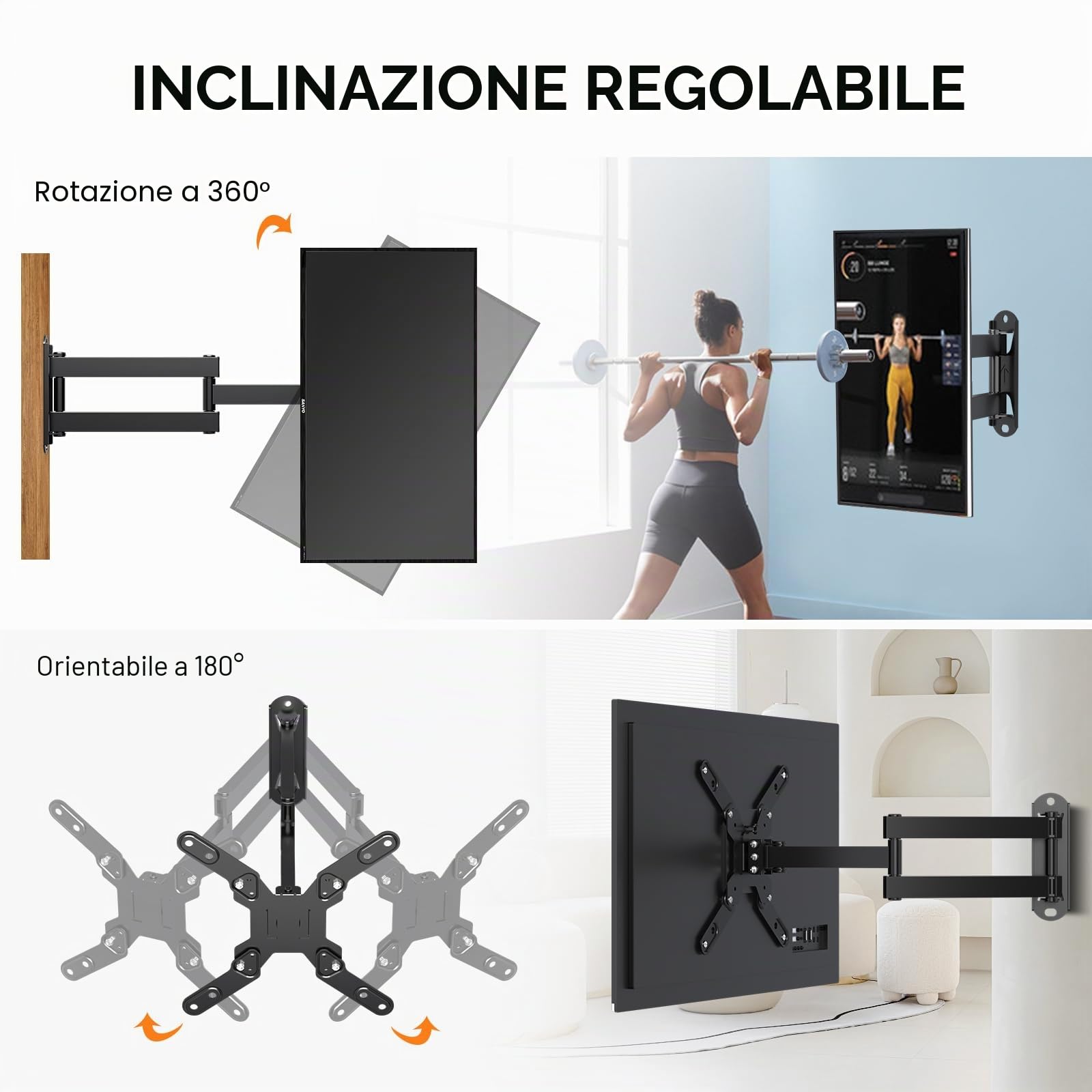 XINLEI Supporto TV da Parete Girevole, Staffa TV con Braccio Orientabile & Estendibile, Inclinazione e Rotazione per Schermi LED/LCD/Plasma 13-42 Pollici, Portata Max 20 kg
