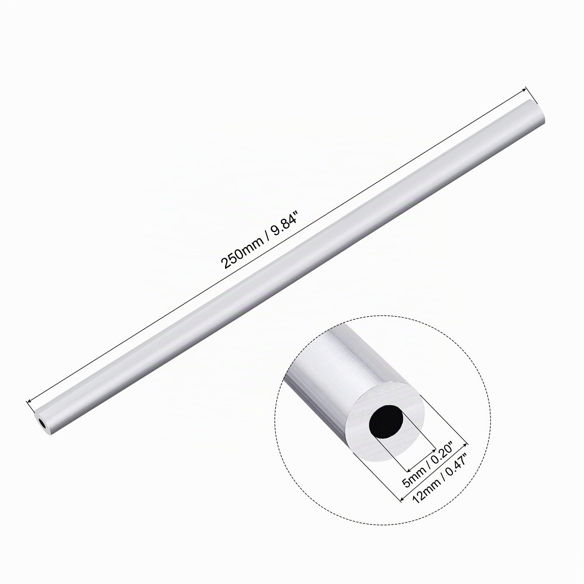 sourcing map Tube Aluminium 6063 Aluminium Rond Tube 12mm Diamètre Externe 5mm Interne Diamètre 25cm Longueur Tuyau Tubes