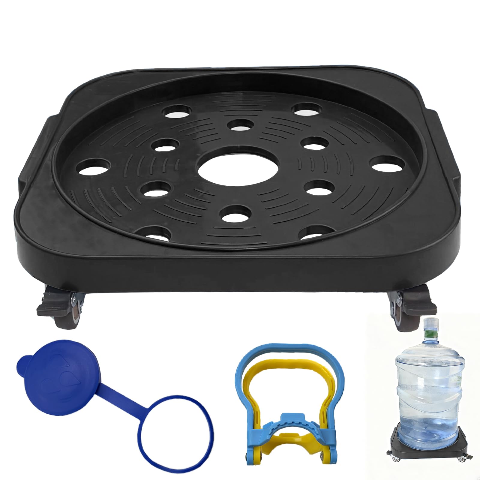 11" 5-Gallon Water Bottle Jug Caddy with 4 Rolling Swivel Casters - Heavy-Duty 5-Gallon Bucket Dolly & Plant Stand,(1, Black) — Amazon image 2