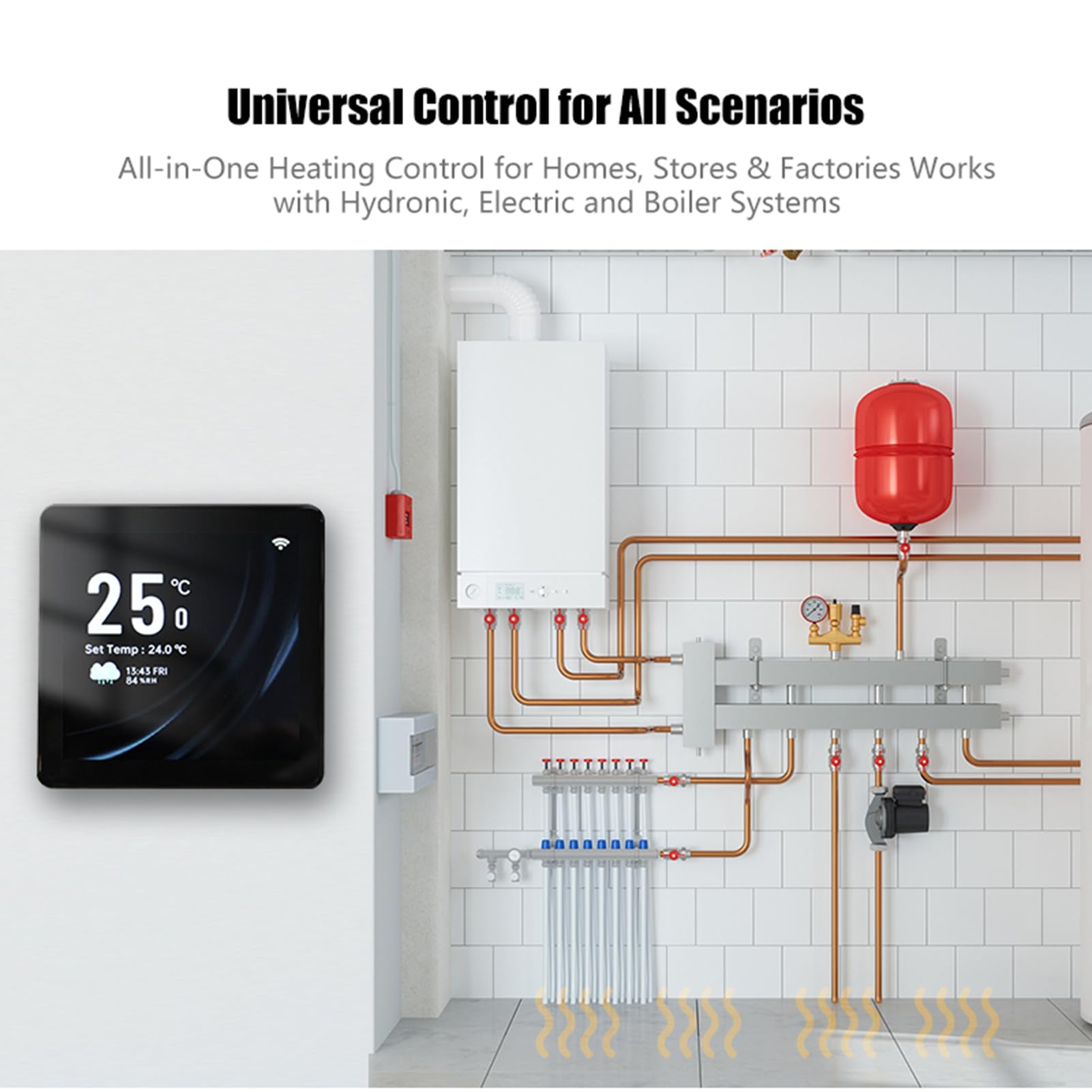 Marhynchus Inteligentny Termostat WiFi, 4-calowy Regulator Temperatury z Ekranem Dotykowym z Wbudowanym Czujnikiem i Cotygodniowym Programowaniem Elektrycznego Ogrzewania Podłogowego Home (BLACK)