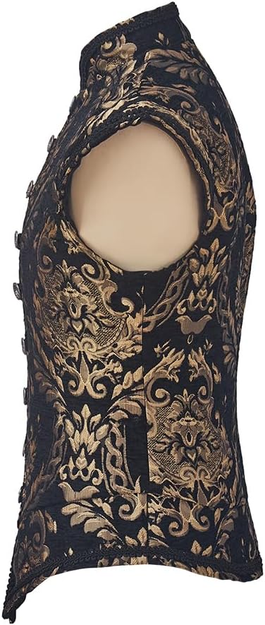 CosplayDiy Mens Tudor Vest Victorian Suit Vest Tudor Jerkin Gothic Steampunk Waistcoat - Image 3