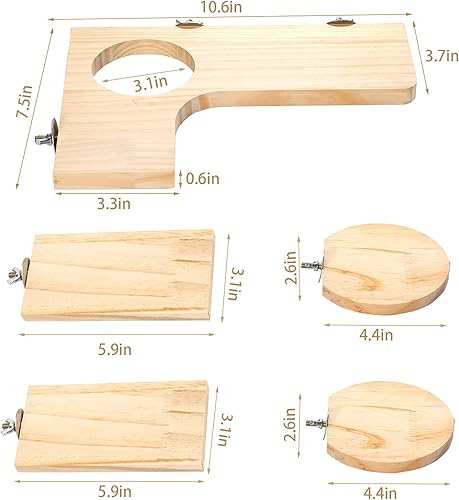 Miniatura 2 de Accesorios para jaula de hámster, plataforma de madera Chinchilla, plataforma de juego de madera con agujero redondo en forma de L, 5 piezas de