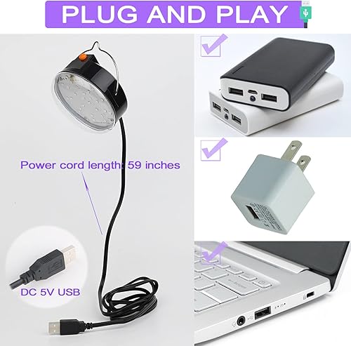 Miniatura 4 de CICINY Luz LED negra, luces negras UV colgantes USB de 10 W con gancho, lámpara de luz negra para fiesta brillante, decoraciones de Halloween que