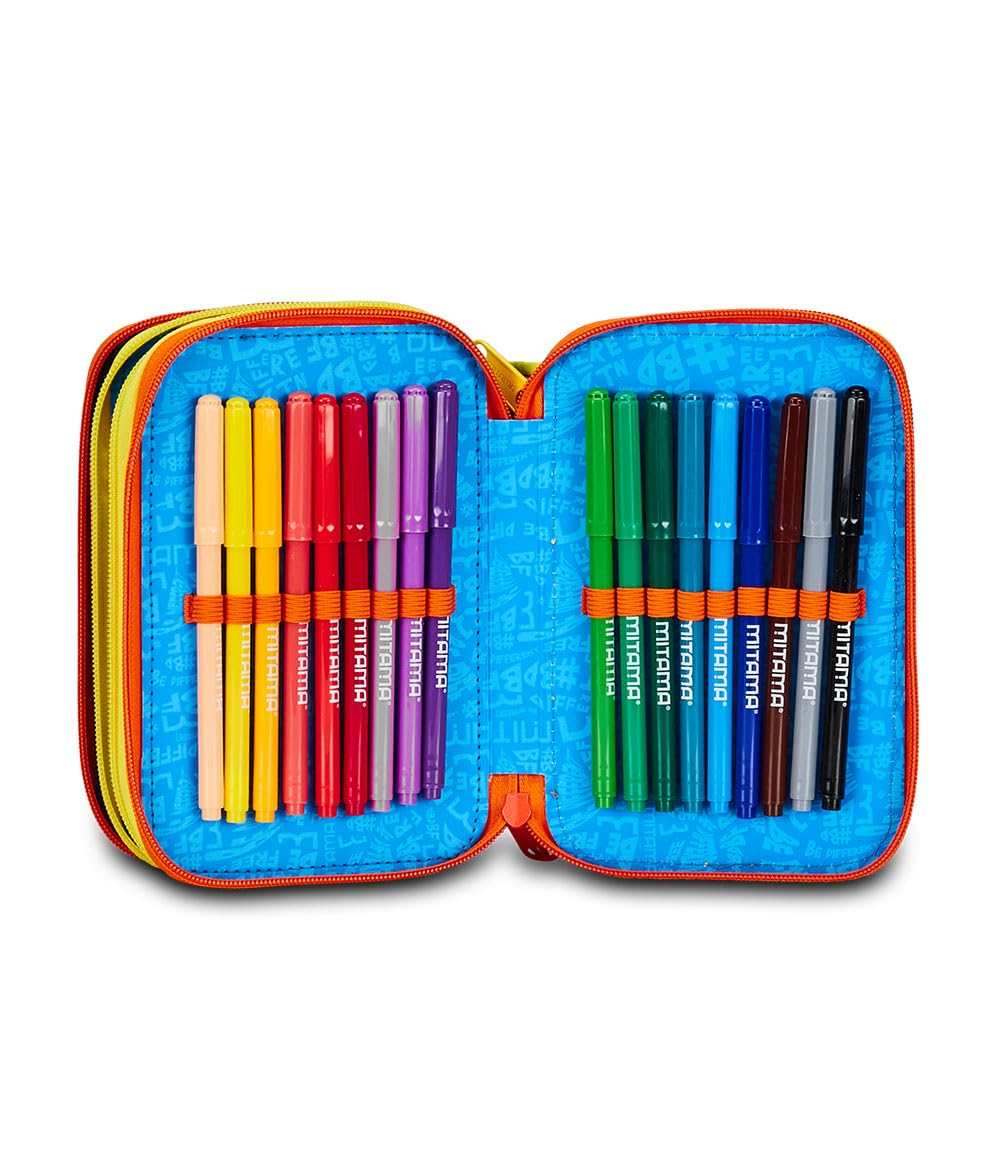 Mitama Astuccio Scuola 3 Scomparti, TRIPLO URBAN GAME, Contenuto 47 pz, Completo di Matite, Pennarelli, Portapenne Scuola Elementare Bambino