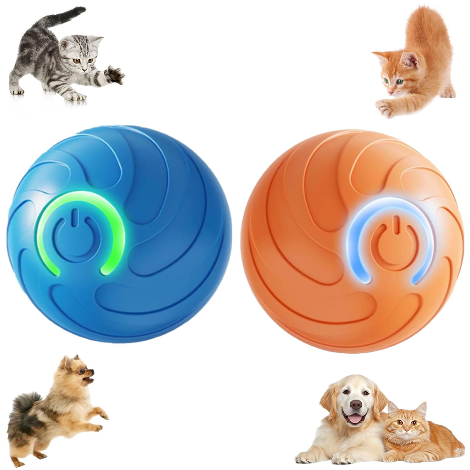 Interactive Dog Ball, 2026 New Chase Mate Dog Toy, Smart Active Rolling Ball Toy with LED Light, Rechargeable Electric Interactive Moving Toys for Dogs and Cats (Naranja+Azul)